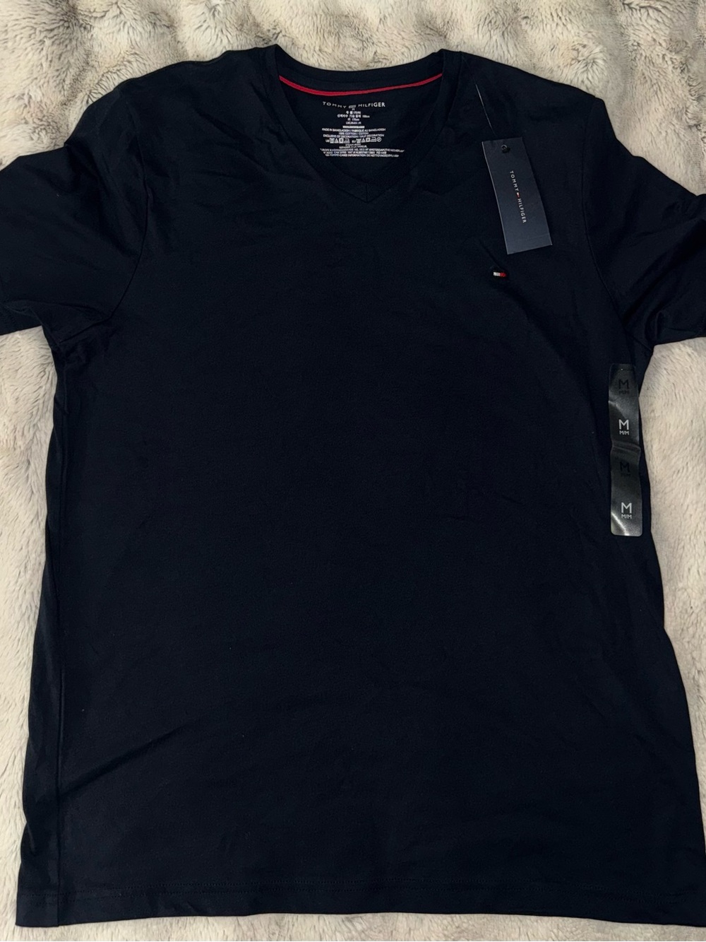 Tommy Hilfiger Men’s Black V-Neck Tee with Flag Logo